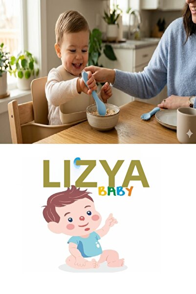 LİZYA BABY 100% Silicone Spoon and Fork Baby Feeding Set Fork and Food Spoon