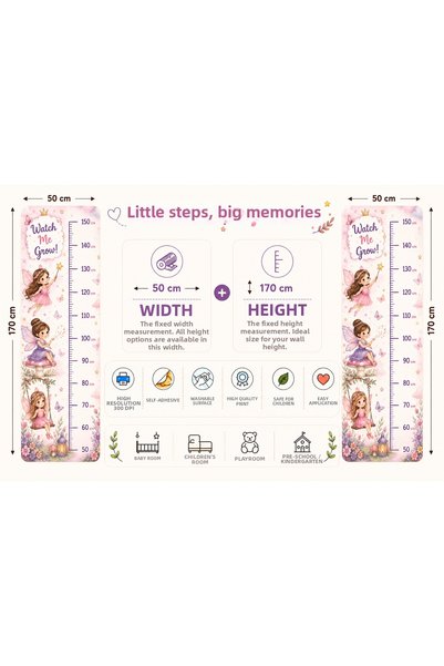 MaisonVelinCo Fairy Girl Themed Children's Height Meter Wall Sticker Girls' Room Decoration