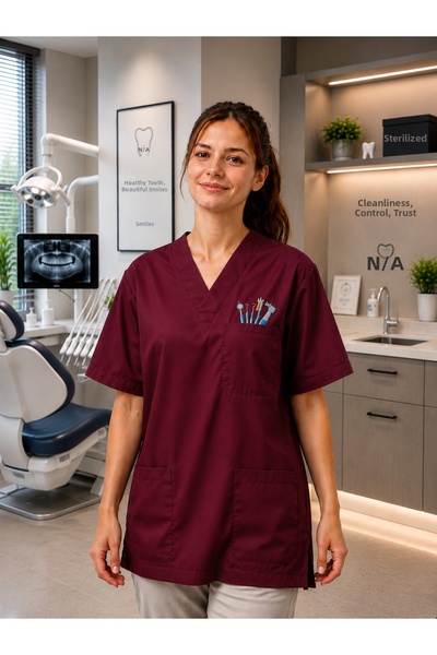 mirach Bluză pentru stomatologițe - Uniformă medicală cu broderie dentară, su...