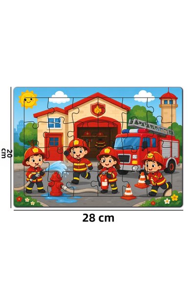 minİQ toys A Day at the Fire Station Wooden Puzzle (24 Pieces)