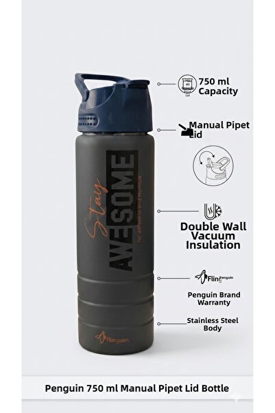 Lider MAGNESİA قارورة فولاذية 750 مل (304) بغطاء يدوي مع مصاصة بتصميم البطريق
