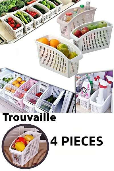 Trouvaille 4 Pieces Refrigerator Organizer Vegetable Fruit Basket Kitchen Bat...