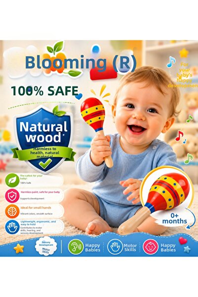 Blooming Plus Colorful Wooden Maracas Kids Baby Rattle Music Education Toy