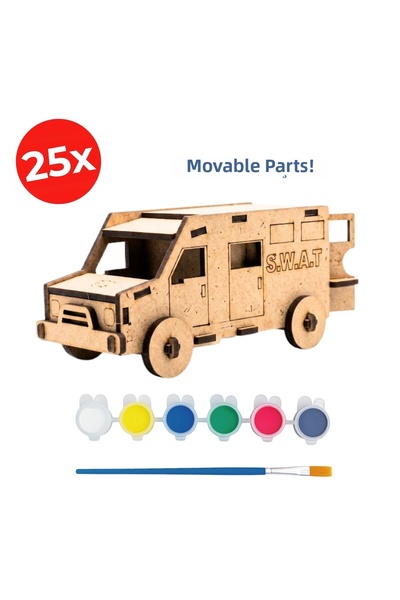 KİDOSE Wooden Police Car Assembly Kit for Children
