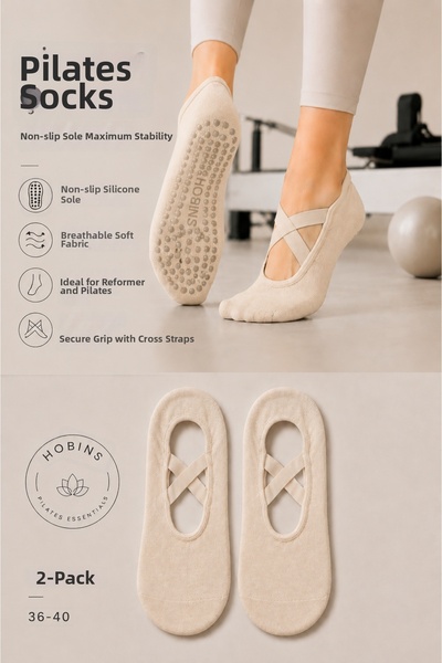 Hobins Sportswear & Company 2 Pairs of Non-Slip Sole Pilates and Yoga Socks f...