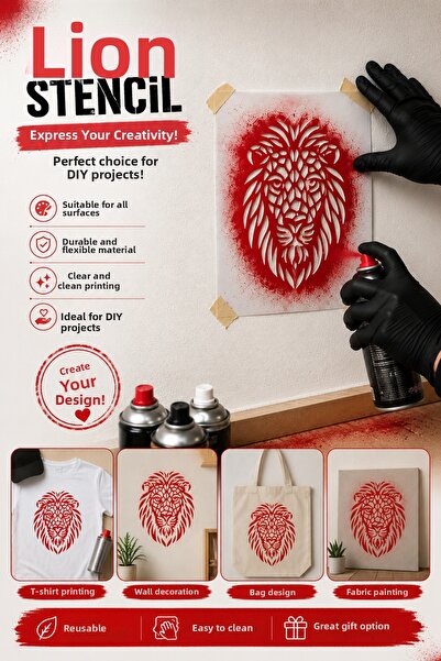 Major Hobi Lion Pattern Stencil Template Painting, Wall Art and DIY Craft Mold