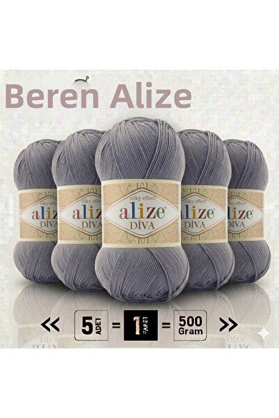 Alize Diva - 348 Iron Gray - Pachet de 5 bucăți - 100gr/350m - Bluză de primă...