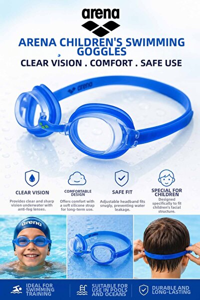 ARENA Children's Swimming Goggles 6-12 Years Old Blue |   Anti-Fog Uv Protect...
