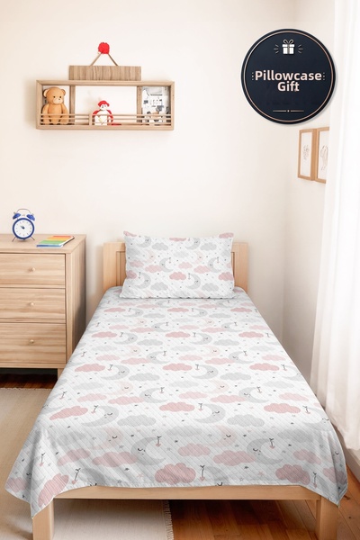 Evimde Bambaşka Bulut Ay Pink Girls' Pique Set - Pastel Gray Starry Baby Room...