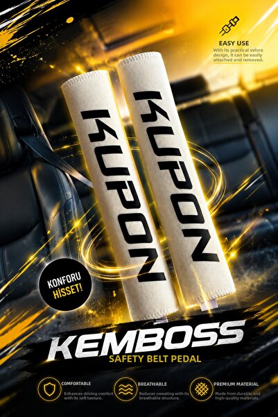 KEMBOSS وسادة حزام الأمان مطبوعة باللون الأبيض مع حماية ناعمة للكتفين، عبوة م...