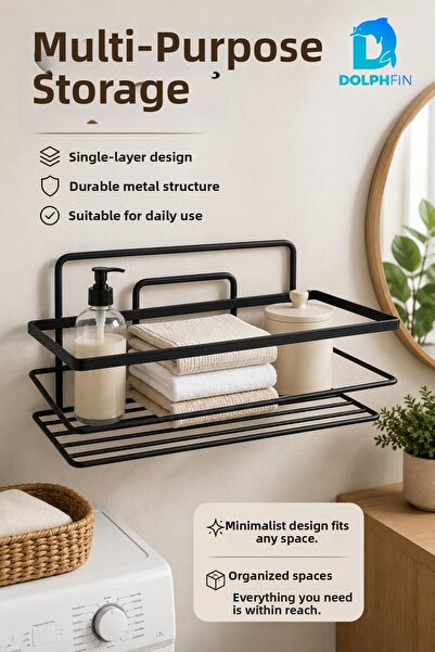 DolphFin Single Layer Black Metal Multi-Purpose Shelf Wall Shelf Bathroom Kit...