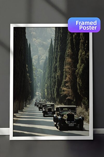 Postifull Αφίσα Classic Cars and Trees, Αφίσα με λευκό πλαίσιο, Σειρά Old Mon...