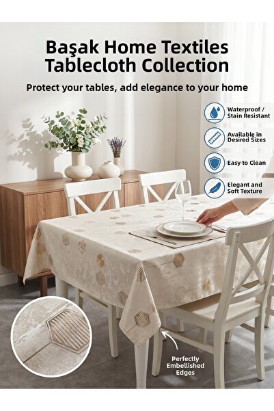 Başak Ev Tekstili Gold Shiny Pvc Tablecloth - Wipeable, Stain Resistant, Kitc...
