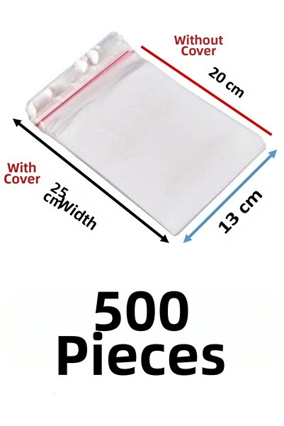 MTKardeşler 500 قطعة 13X20+5 سم كيس جيلاتين شفاف لاصق