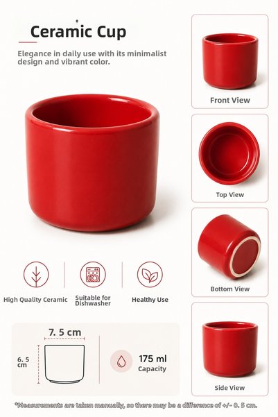 Beige & Stone Red Ceramic Mug 175 ml Minimal Coffee Cup Teacup Espresso and Turkish Coffee Cup