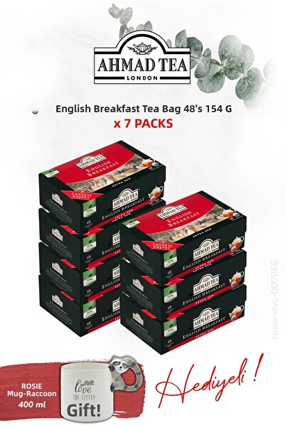Ahmad Tea 7 English Breakfast Teapot Tea Bags 48-Pack and Raccoon Mug Gift