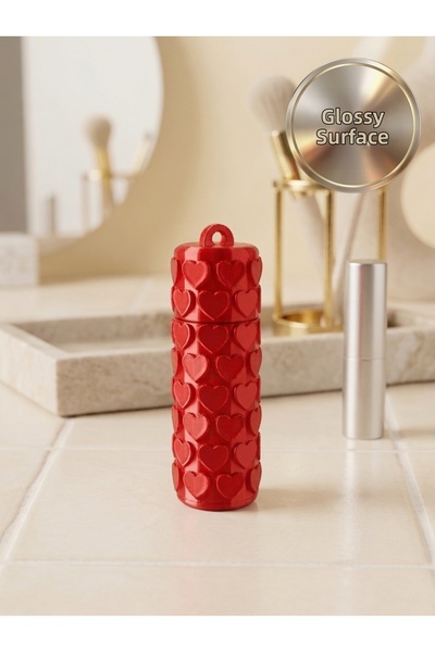 Filkorium3D Bright Red Heart Patterned Empty Lip Balm Box 10 cm - Plastic Lip...