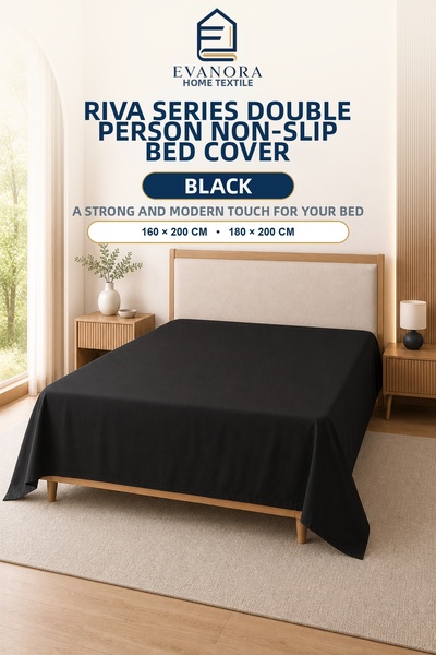 evonora Riva Series Black Double Elastic-Free Flat Sheet 160X200 / 180X200 cm