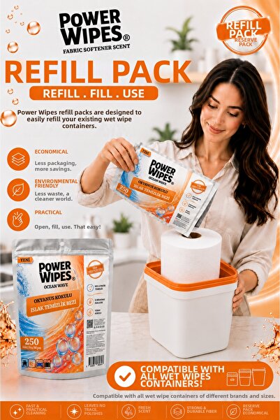 Power Wipes Ocean Scented Wet Wipes 250 Sheets Refill Pack Multi-Purpose for ...