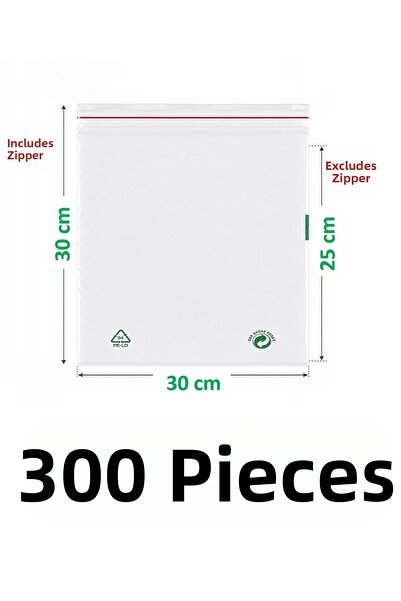 MTKardeşler 300 Pcs 30X25+5 cm Transparent Green Recyclable Adhesive Nylon Ba...