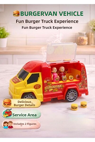 Tıfıl Toys Burgervan Toy Hamburger Truck with Vehicles, 2 Figures, and Burger...