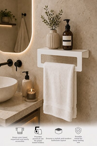 YİĞİT METAL White Metal Wall Mounted Towel Holder - Stylish and Durable Desig...