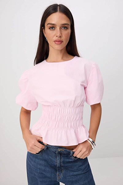 Trendyol Collection Bluză roz țesută cu talie elastică TWOSS26BZ00863