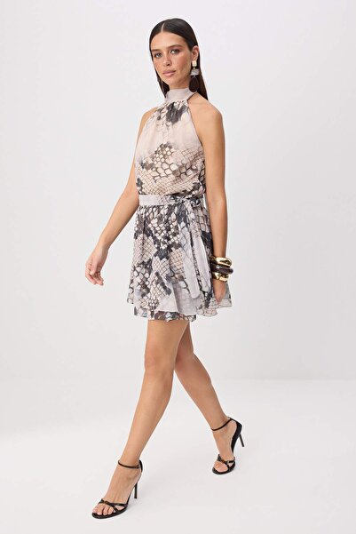 Trendyol Collection Rochie mini țesută cu căptușeală din șifon cu imprimeu an...