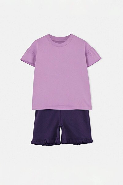 TRENDYOLKIDS Lila einfarbiges Strick-Unterteil - Oberteil-Set TKDSS26AU00056
