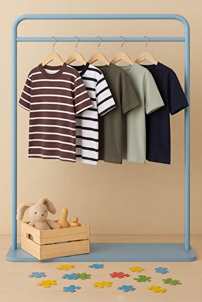 TRENDYOLKIDS Πολύχρωμο*001 Ριγέ Πλεκτό T-Shirt TKDSS25TS00043