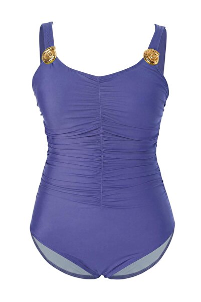 Trendyol Curve Mor Gold Accessory Ruched Plus Size Swimsuit Tbbss26Am00020