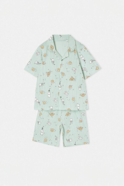TRENDYOLKIDS Green 100% Cotton Unisex Pajama Set Tkdss26Pt00026