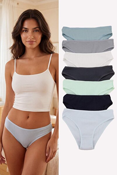 Trendyol Kollektion Grau-Mehrfarbig 7er-Pack Camisole Slip Plain Slip Höschen...