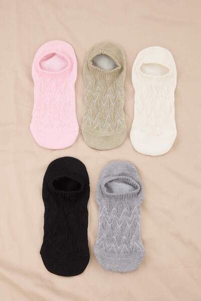 Trendyol Kollektion Ecru-Rosa-Graue 5-teilige einfarbige Jacquard-Stricksocke...