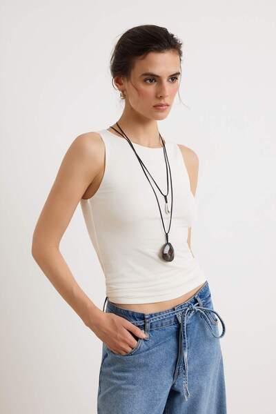 Trendyol Collection Ecru Regular Halter Guler fără mâneci, 100% bumbac, maiou...