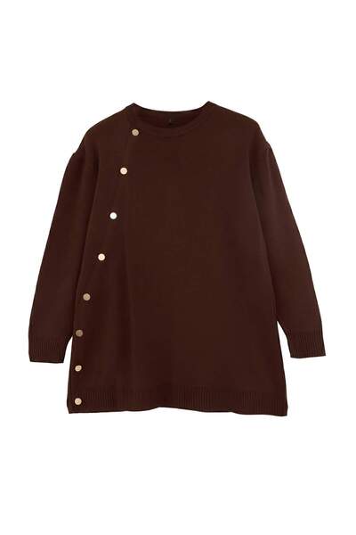 Trendyol Modest Brown Button Detailed Knitwear Tctaw26Ak00013