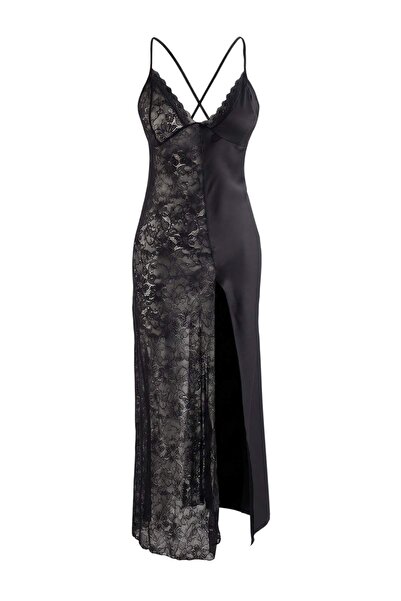 Trendyol Kollektion Schwarzes Satin-Nachthemd THMAW27GC00009