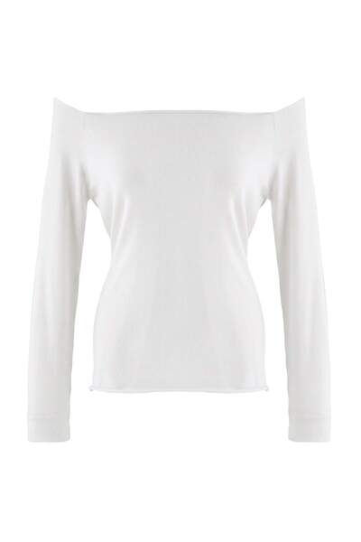 Trendyol Collection Wardrobe Essentials Ecru Boat Neck Slim Fitted/Body Huggi...
