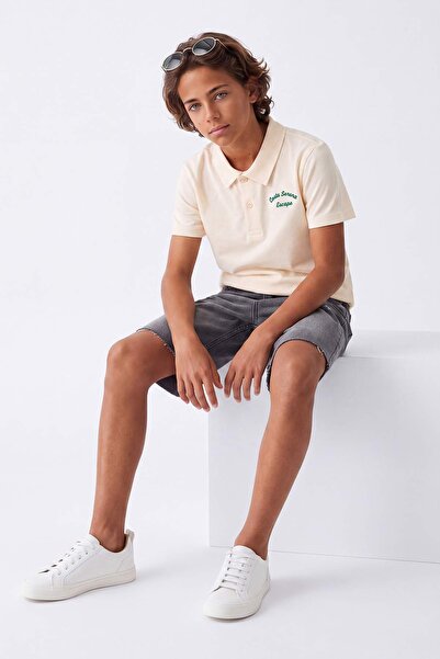 TRENDYOLKIDS Beige Boy's Polo Collar Knitted T-Shirt Tkdss26Ts00102