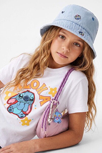TRENDYOLKIDS Tricou tricotat cu imprimeu Stitch pentru fetițe, alb TKDSS26TS0...