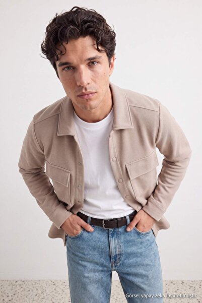 Trendyol Kollektion Beigefarbenes Hemd/Jacke mit regulärem Schnitt und Polokr...
