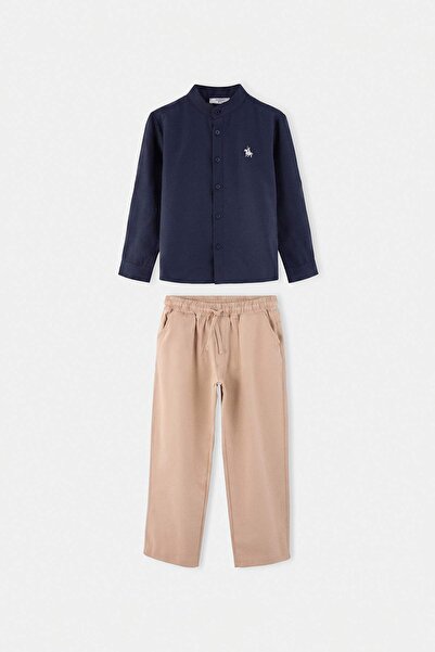 TRENDYOLKIDS Navy Blue Embroidered/Woven Bottom - Top Set Tkdss25Au00044