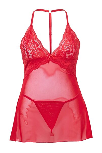 Trendyol Curve Red Plus Size Babydoll Tbbss26Dh00017