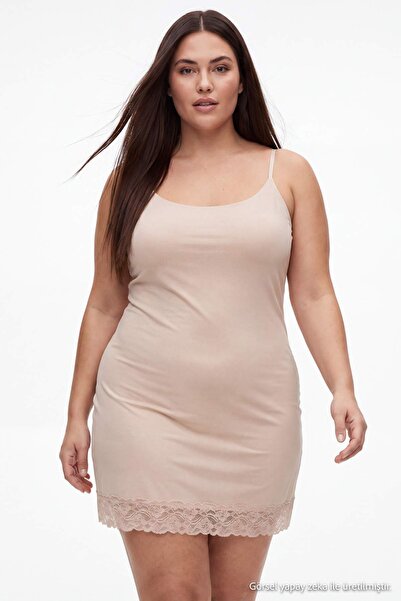 Trendyol Curve Skin Lace Detailed Plus Size Lining Dress/Skirt/Chemise Tbbaw2...