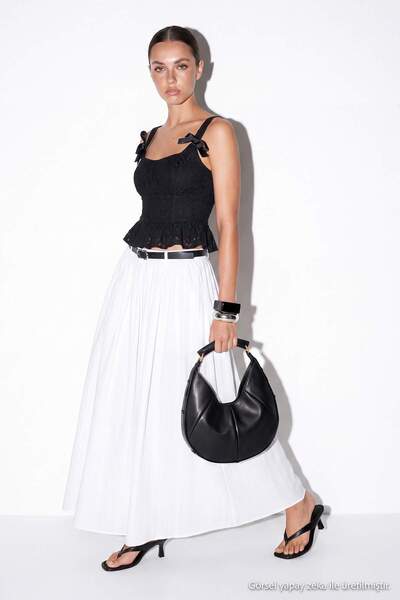 Drop by TrendyolMilla Bela duga suknja sa pojasom, udobnog kroja TDRSS26ET00090