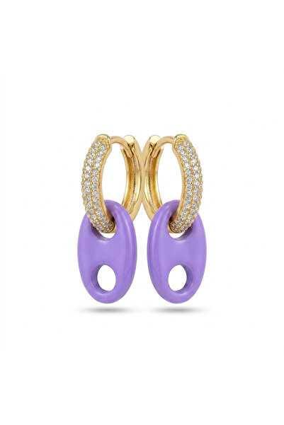 h&b design jewel Mor Düğmeli Küpe