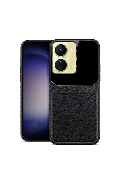 Zebana Vivo Y16 Uyumlu Kılıf Lens Deri Kılıf Siyah