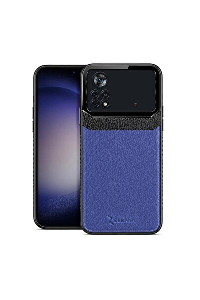 Zebana Xiaomi Poco X4 Pro 5G Uyumlu Kılıf Lens Deri Kılıf Lacivert