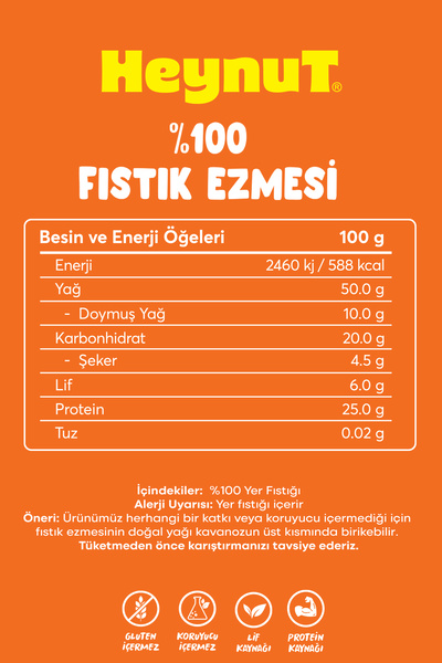 HEYNUT %100 Fıstık Ezmesi (Klasik Kıvam) 800g