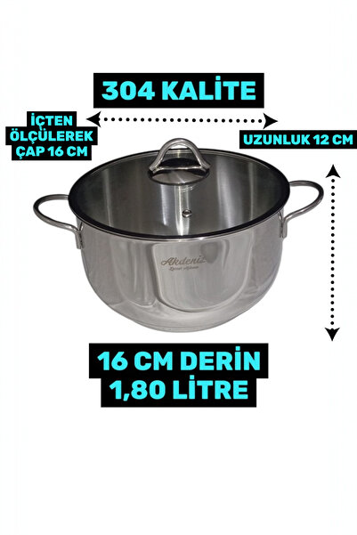 Akdeniz 16 Cm Cam Kapaklı Derin Çelik Tencere